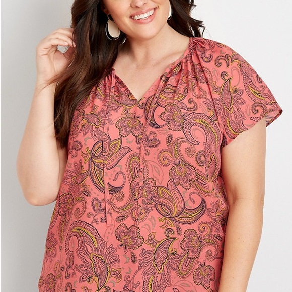 Maurices Tops - Maurices Flutter Sleeve Blouse in Orange and Pink